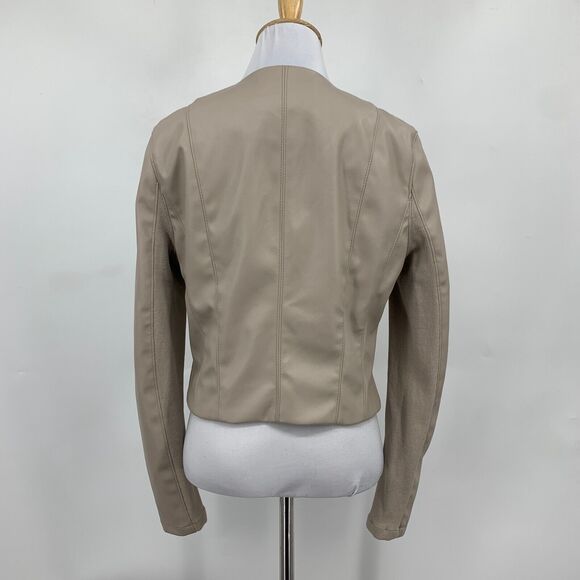 Blank NYC Jacket Women Small Coffee Faux Leather Denim Record Breaker Collarless - Picture 6 of 13